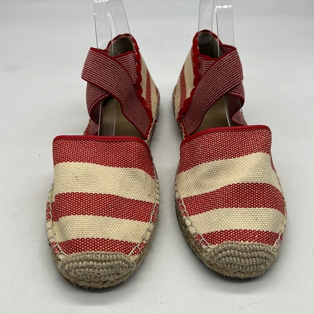 Land's End Red and Beige Striped Canvas Sandals with Elastic Strap size 9B